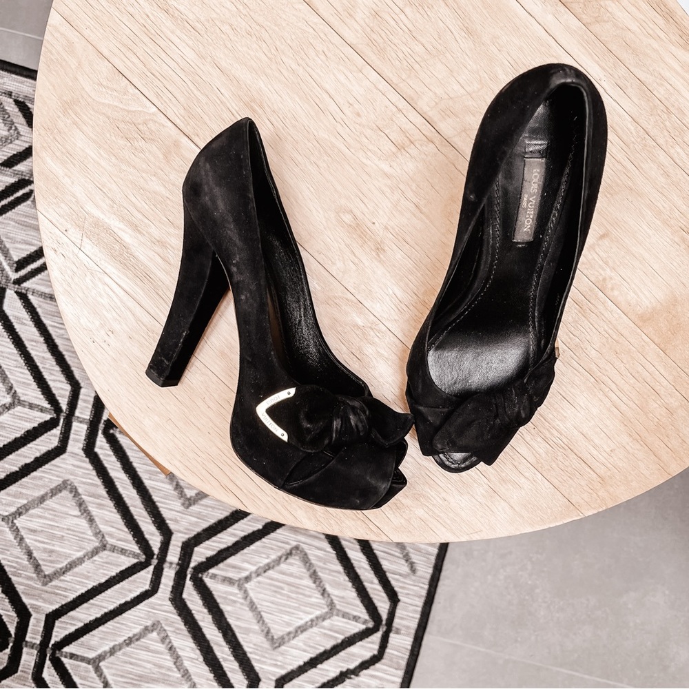 Louis Vuitton Suede Peep Toe Pumps